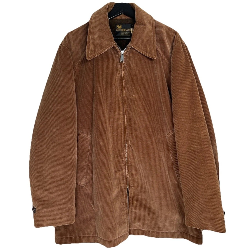 Vtg Weathercaster Modern Idea Men's Coat Brown Corduroy Size 44 Pockets Faux Fur